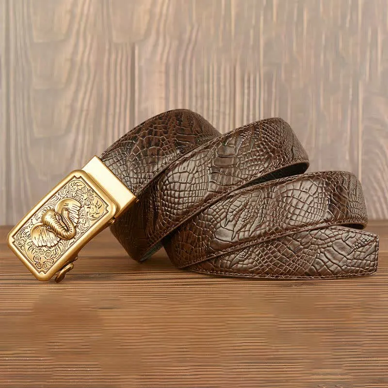 Men's Punk Elephant Alligator Pattern Leather Belt