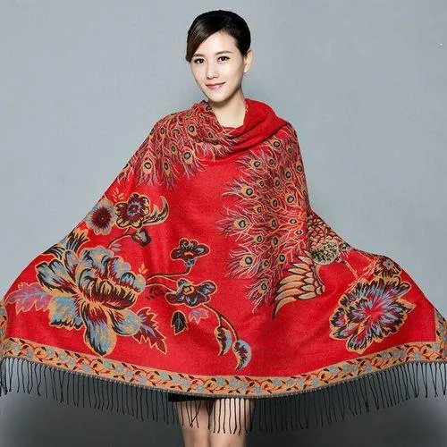 National Style Thickened Phoenix Double-sided Jacquard Cashmere Square Scarf Ladies Air Conditioning Shawl Scarf Dual-use.