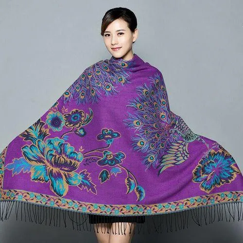 National Style Thickened Phoenix Double-sided Jacquard Cashmere Square Scarf Ladies Air Conditioning Shawl Scarf Dual-use.