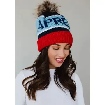 Navy, Lt. Blue & Red Apres Pom Hat