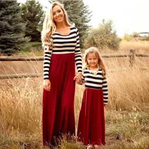 New  2017   sleeve mother daughter dresse Family Matching clothes Striped Mom and daughter dress Family look outfits