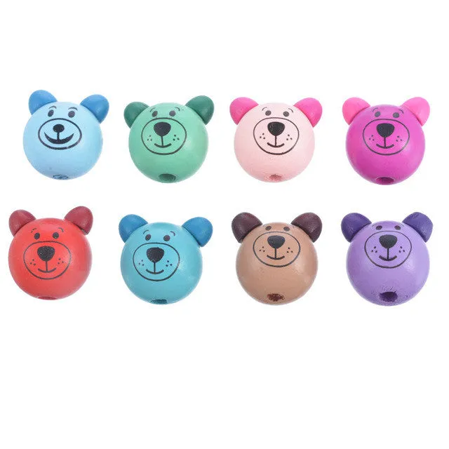 New Arrival Lovely Bear Head Shape Wooden Beads 10PCs 3D Bear Ear Beads Accessories For DIY Kids Toys & Pacifier Clip 2.8x2.5cm