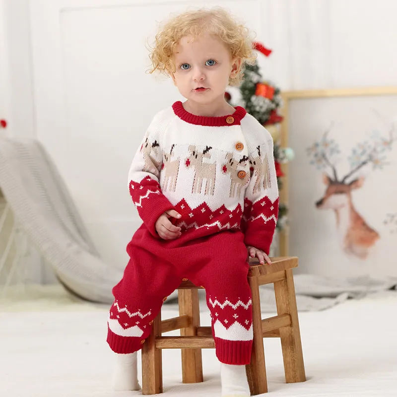 Newborn Baby Christmas Sweater Jumpsuit Toddler Reindeer Long Sleeve Knit Romper