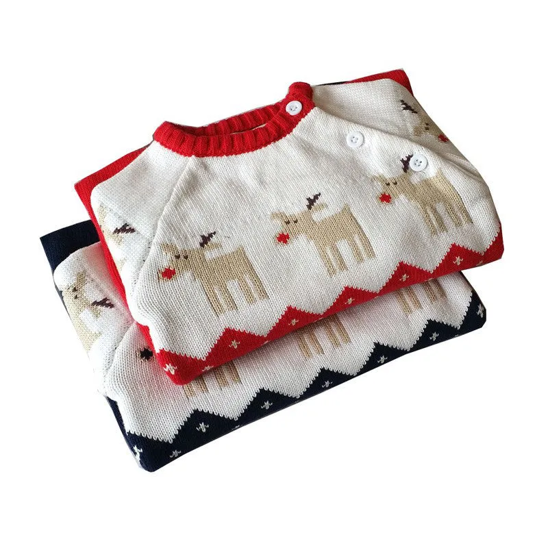 Newborn Baby Christmas Sweater Jumpsuit Toddler Reindeer Long Sleeve Knit Romper