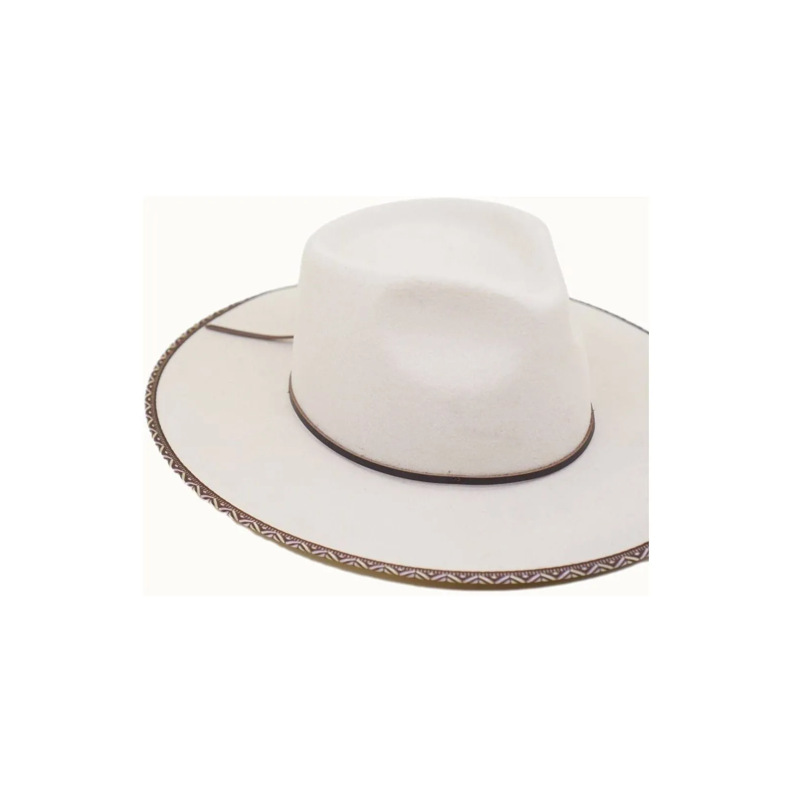 Olive & Pique - AVRIL - 100% Wool Felt Rancher, Tribal Cocoa Band, Ivory Hat