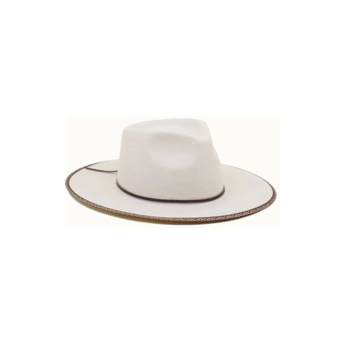 Olive & Pique - AVRIL - 100% Wool Felt Rancher, Tribal Cocoa Band, Ivory Hat