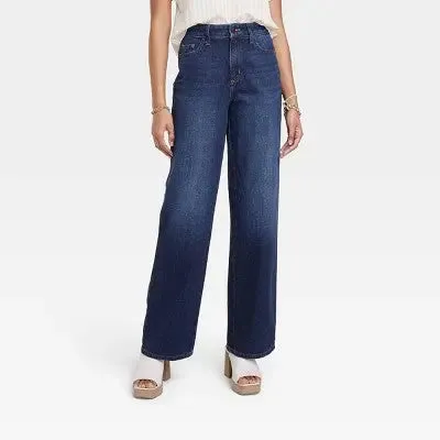 Open Box - Universal Thread Women's High Waisted Wide Leg Cropped High-Rise Jeans, Dark Wash