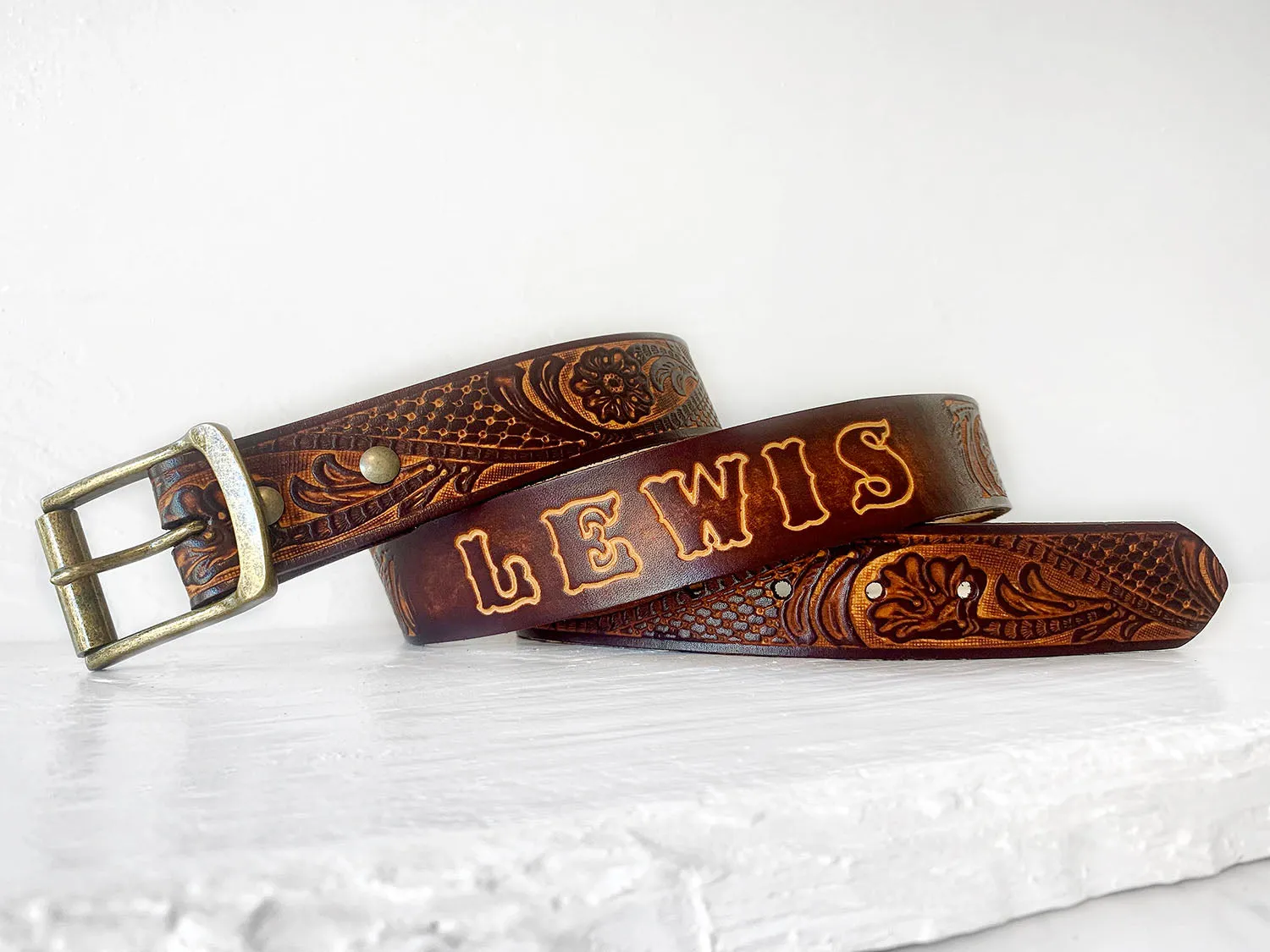 Personalized Leather Belt - Gift for Him - Tooled Name Belt - Genuine Leather Father's Day Gift