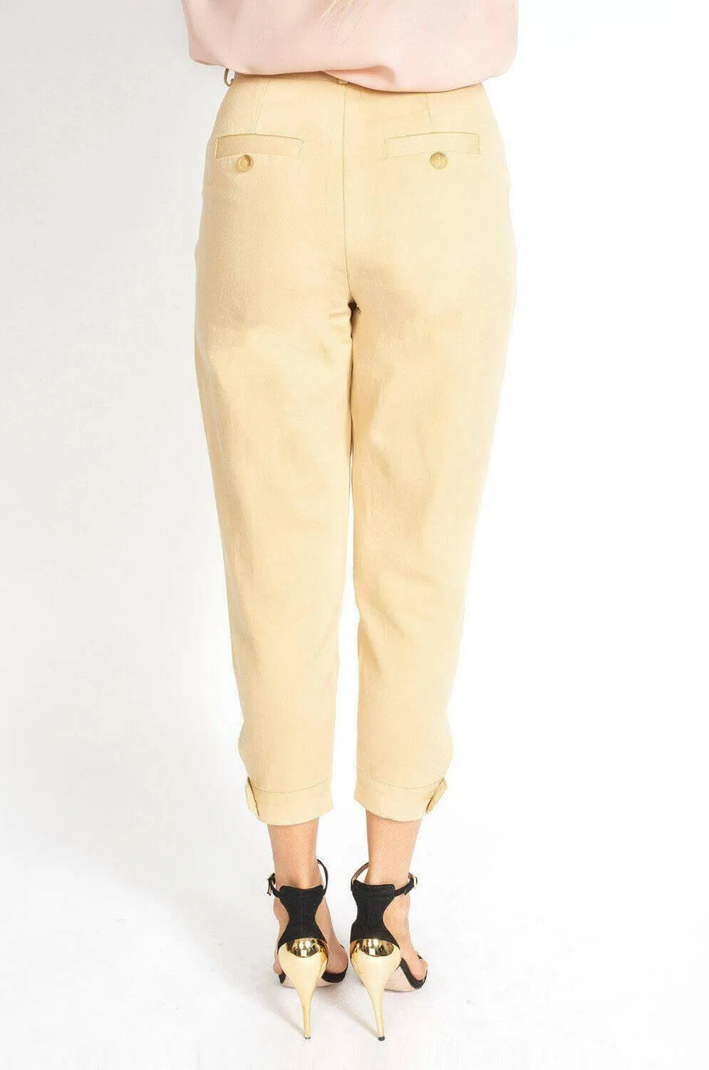 Pleated Beige Capri Pants