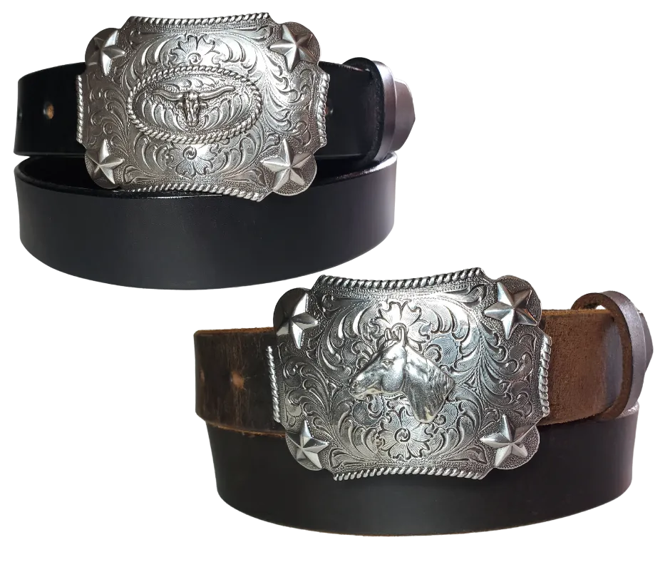 "Lil Horse and Stars" KIDS/CHILDRENS  Leather Belt/Buckle Combo