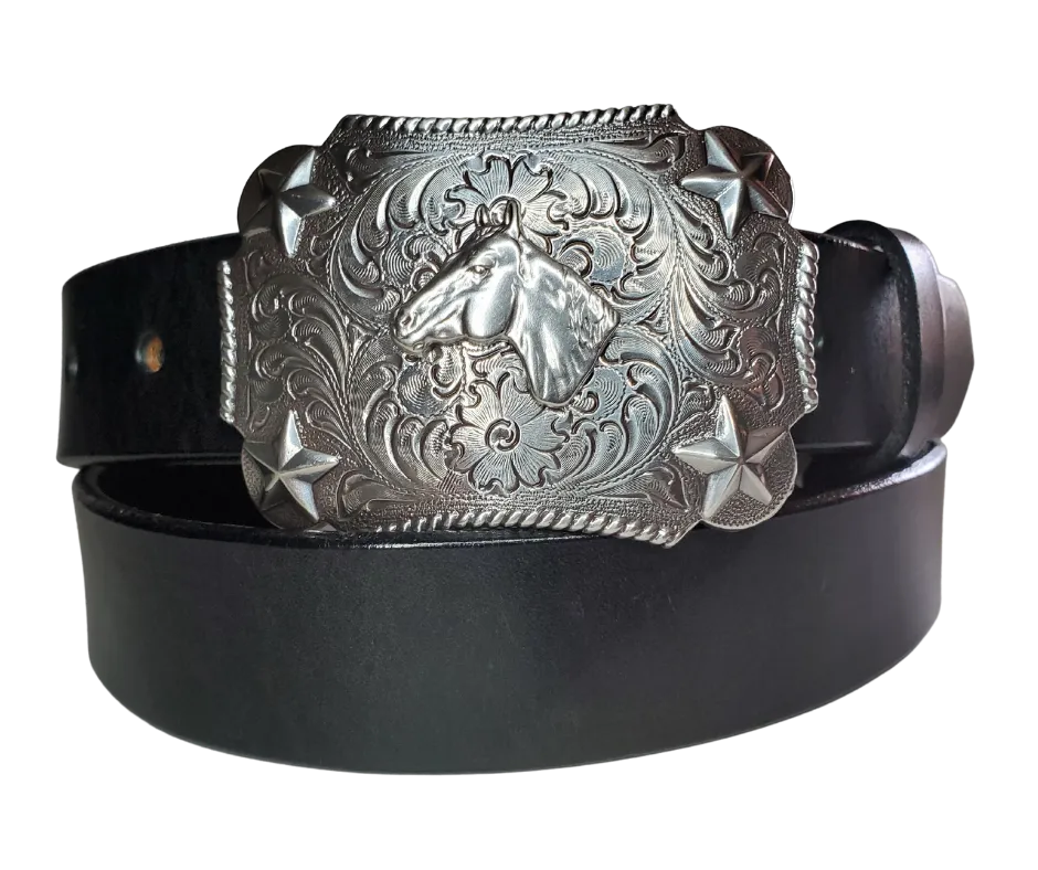 "Lil Horse and Stars" KIDS/CHILDRENS  Leather Belt/Buckle Combo