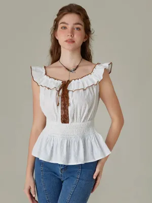 Renaissance Cotton Tops Off Shoulder Smocked Bodice Tops