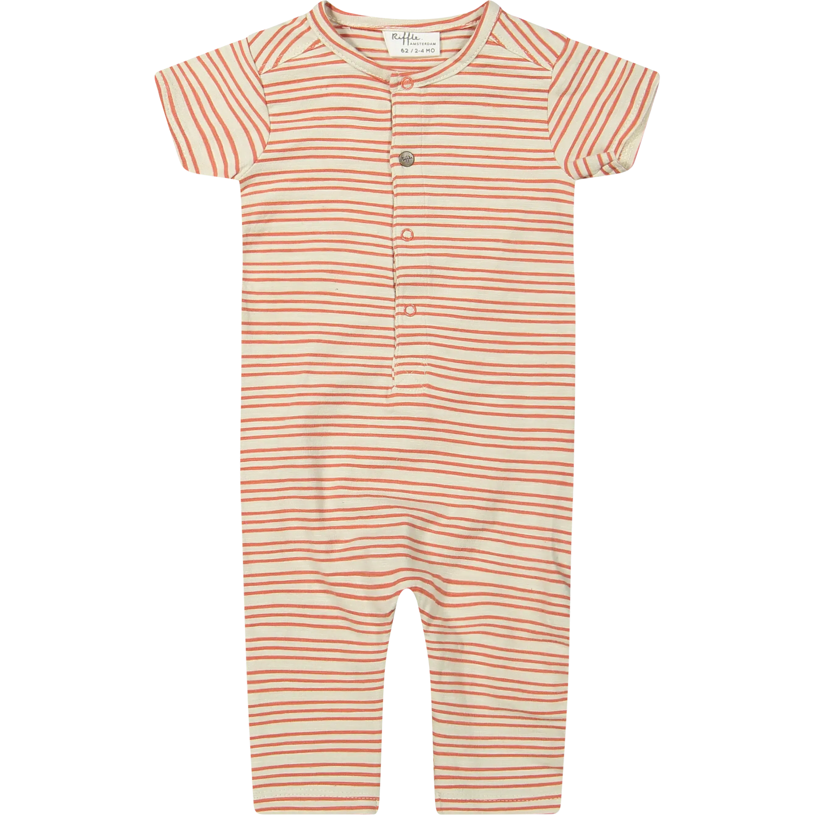 Riffle Amsterdam - Organic Short Sleeve Romper - Tangerine Stripe