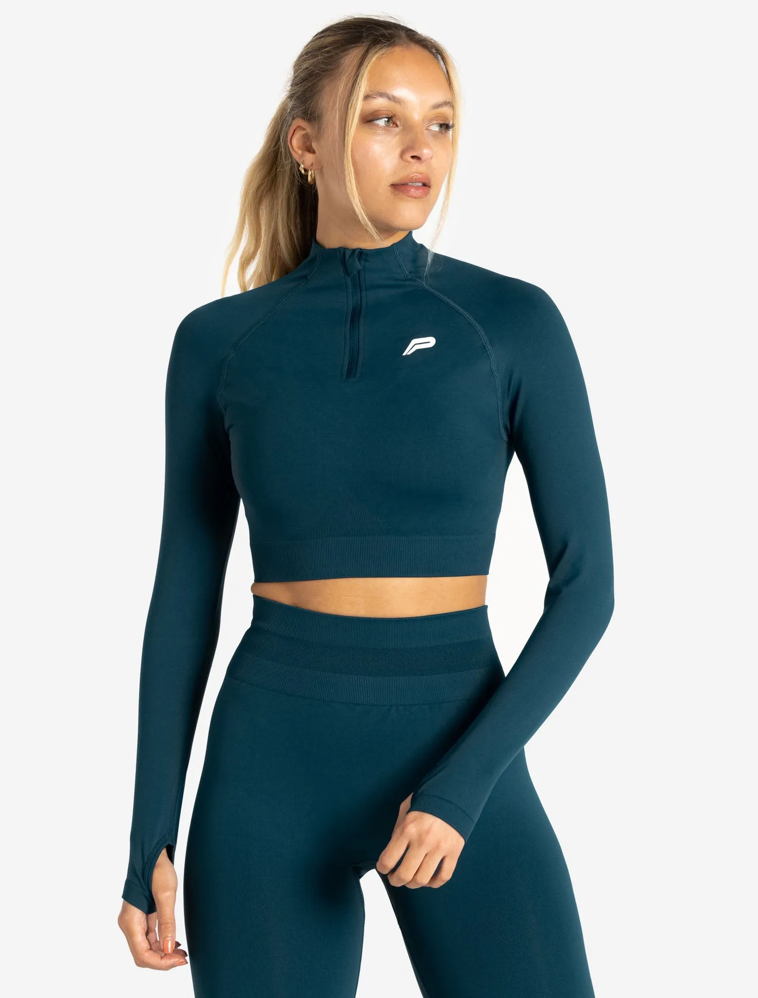 Scrunch Seamless Crop 1/2 Zip - Dark Teal