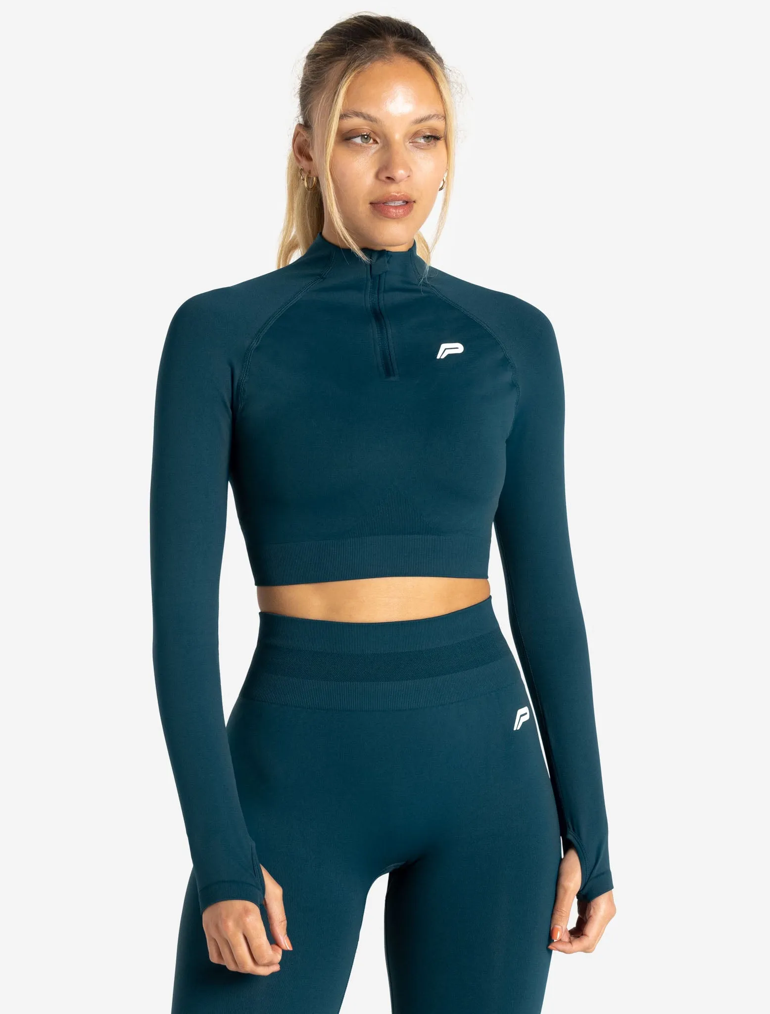 Scrunch Seamless Crop 1/2 Zip - Dark Teal