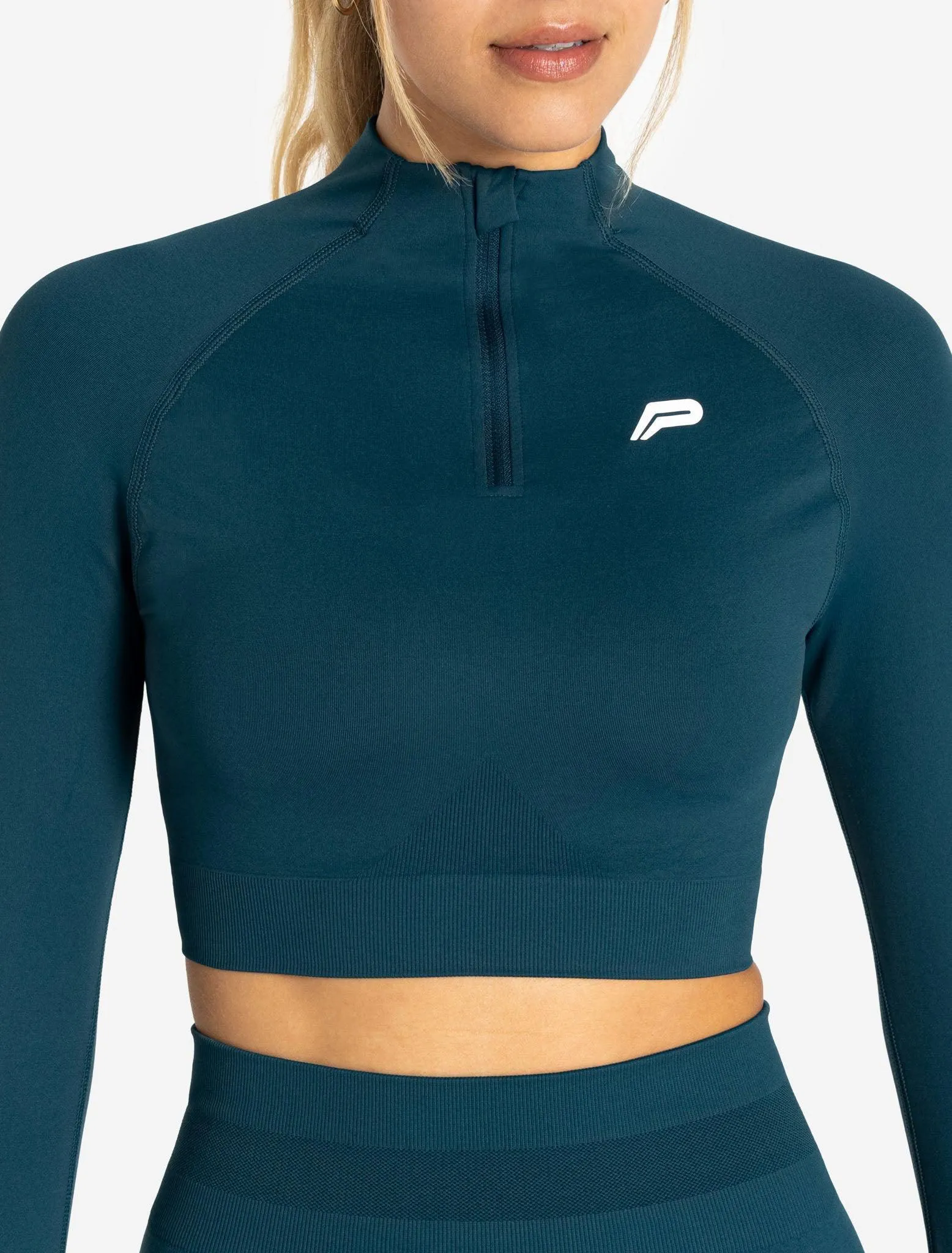 Scrunch Seamless Crop 1/2 Zip - Dark Teal