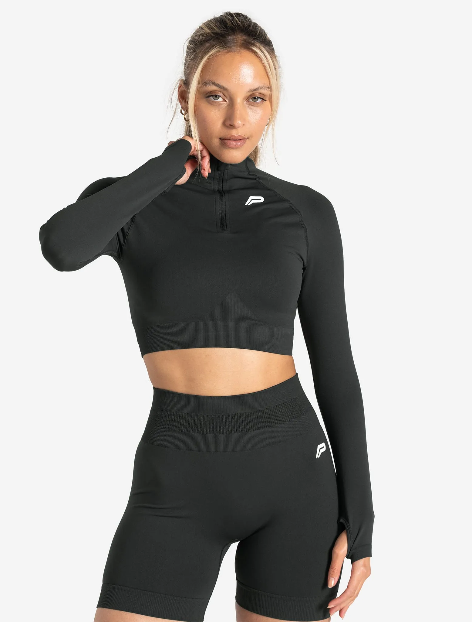 Scrunch Seamless Crop 1/2 Zip - Woodland Grey