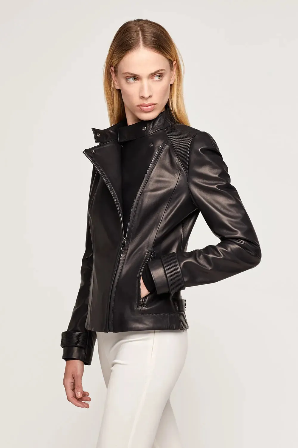 Short black leather jacket