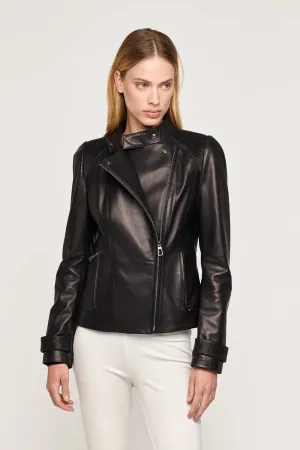 Short black leather jacket