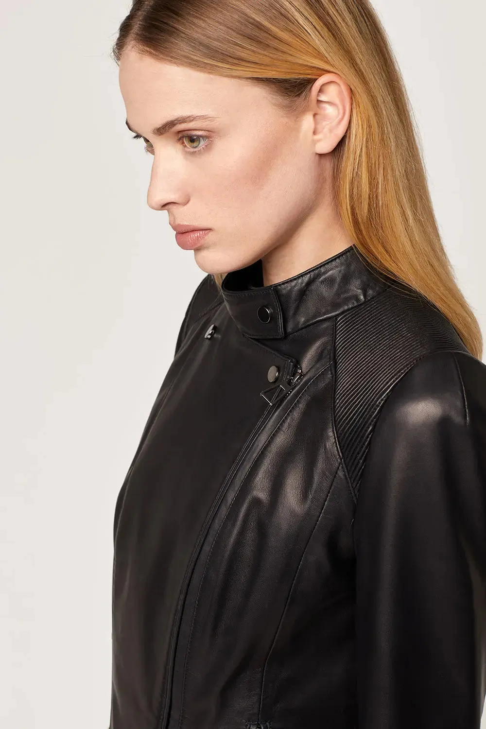 Short black leather jacket