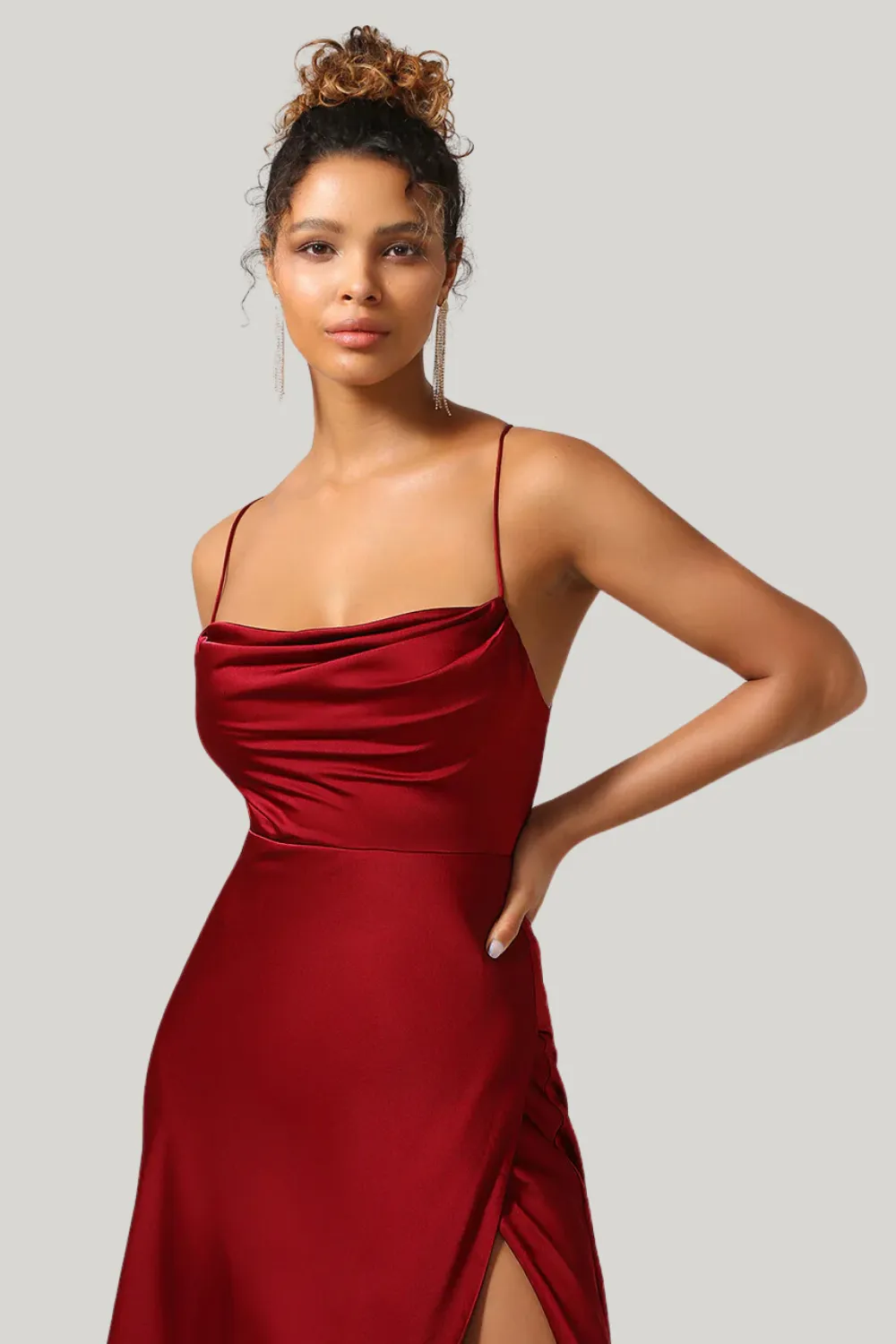 Simple A Line Lace-Up Back Burgundy Maxi Dress