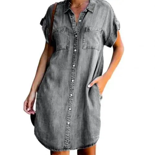 Single Breasted Denim Shirt Dress Women's Simple Retro