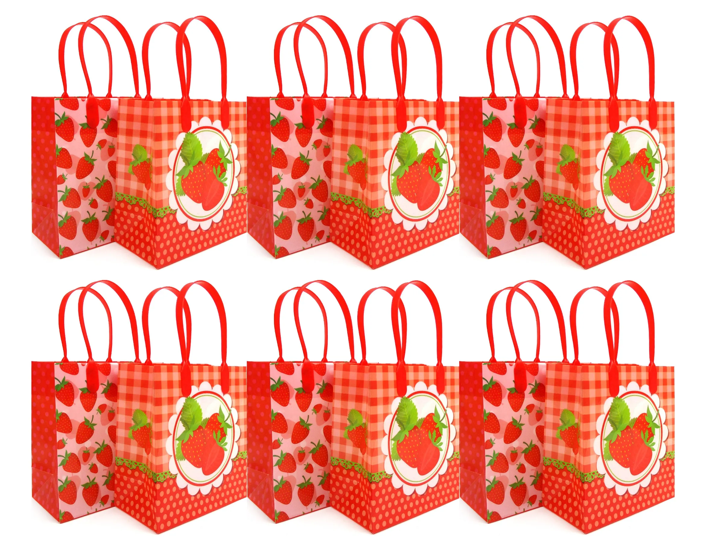 Strawberry Party Favor Bags Treat Bags - Set of 6 or 12