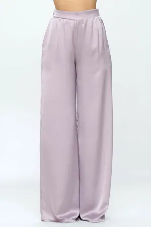 Stretch Satin Pants w/ Elastic Waist and Pockets