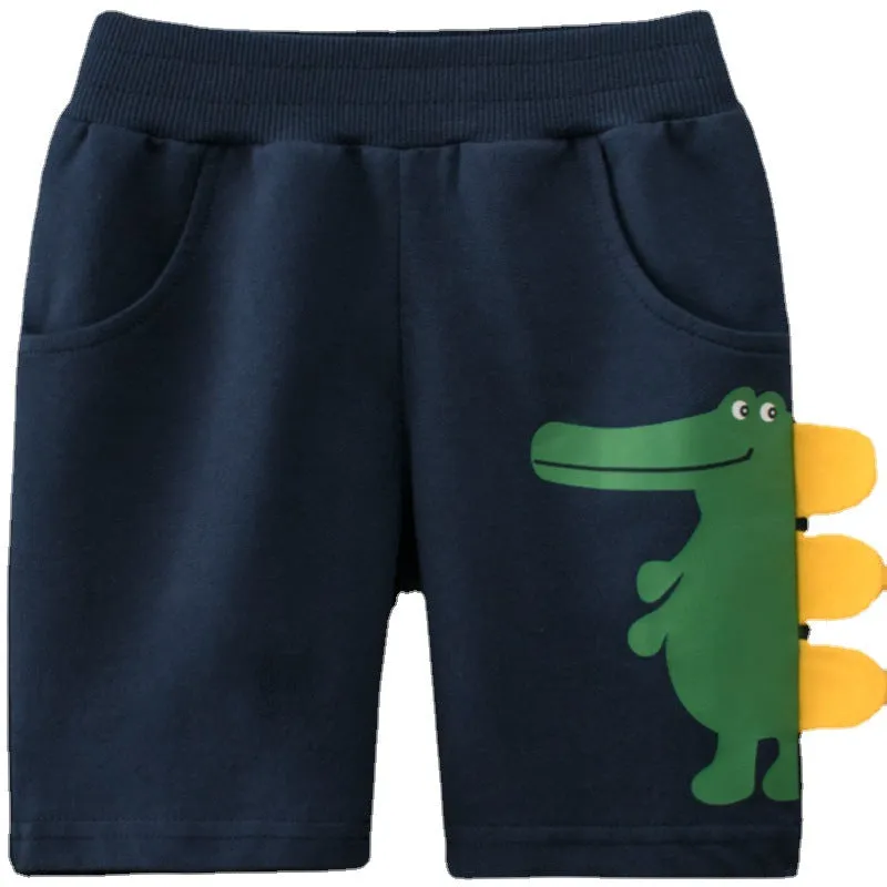 Summer Boys Cotton Cartoon Dinosaur Five-point Sports Shorts