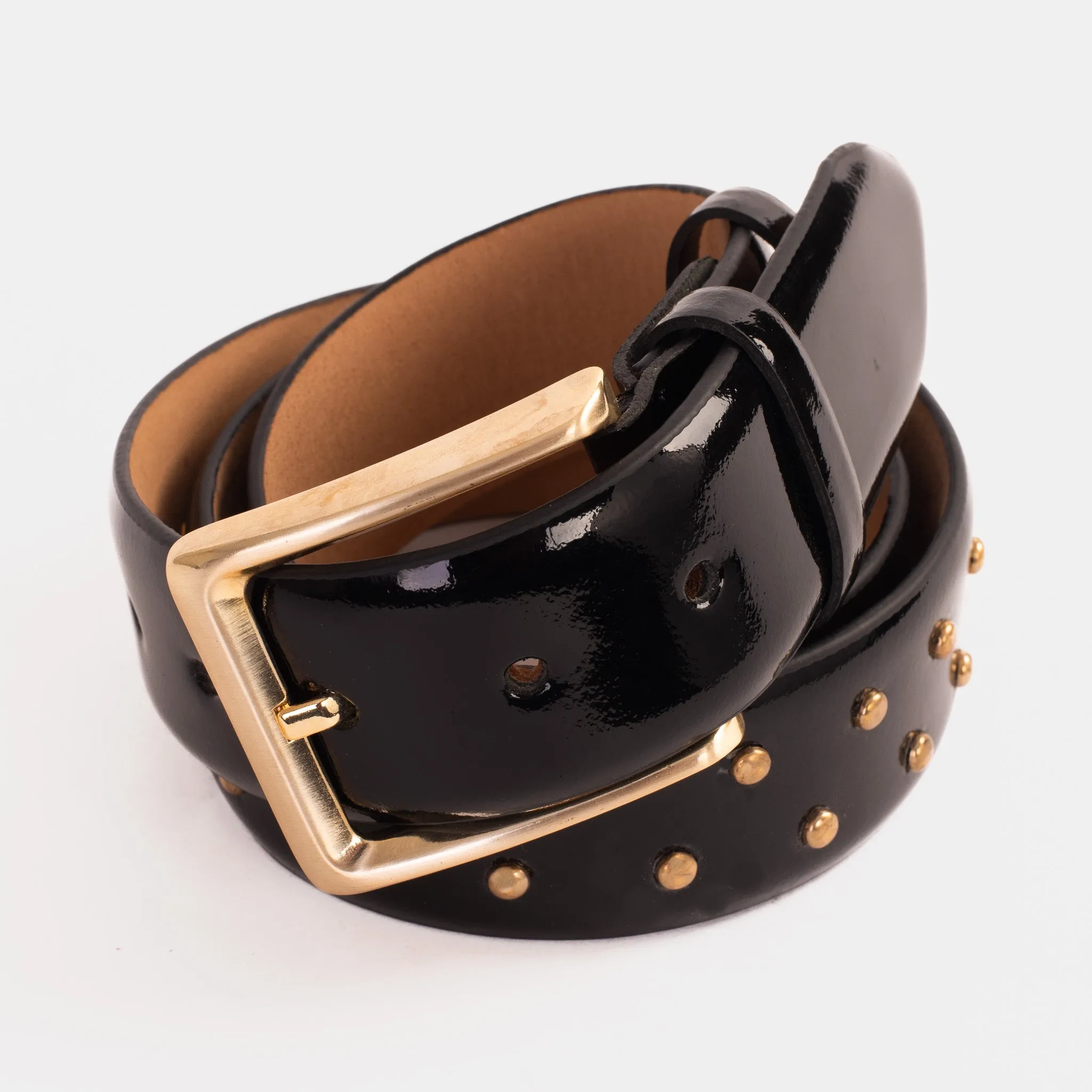 The Jupiter Black Patent Spike Leather Belt