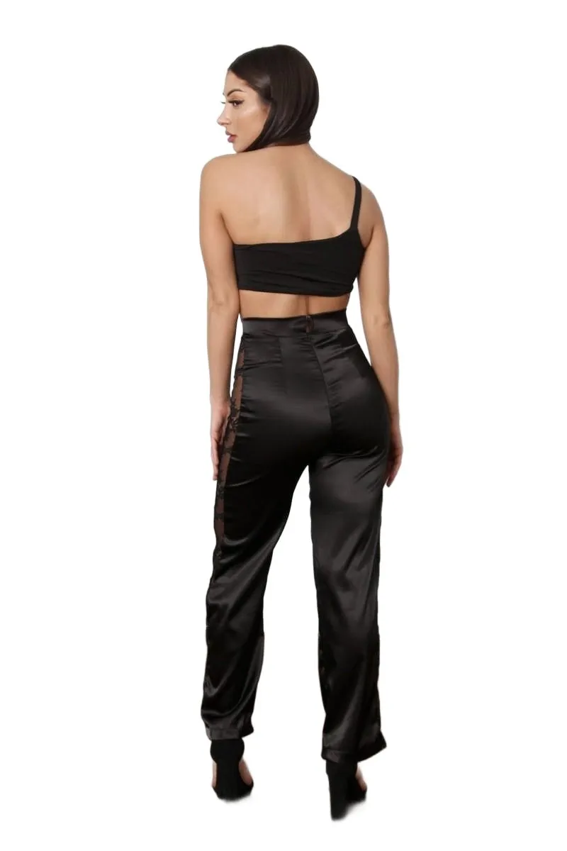 TIC TOC - Hi Waist - Satin Wide Leg Lace Pants