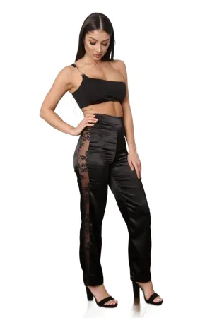 TIC TOC - Hi Waist - Satin Wide Leg Lace Pants