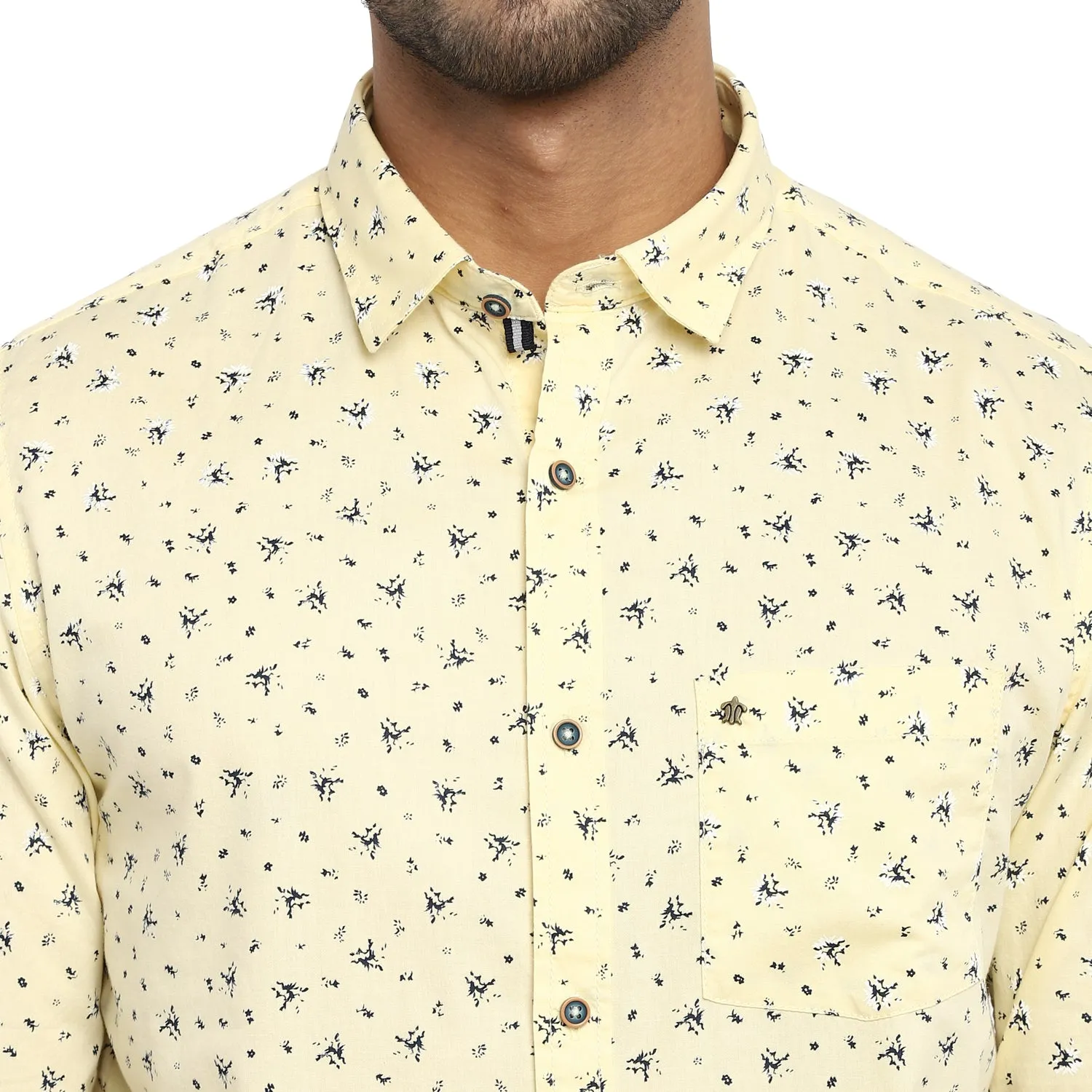 Turtle Men Beige Cotton Printed Slim Fit Shirts