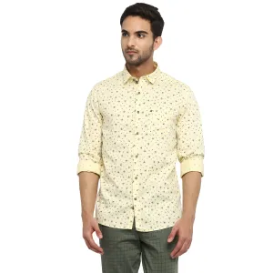 Turtle Men Beige Cotton Printed Slim Fit Shirts