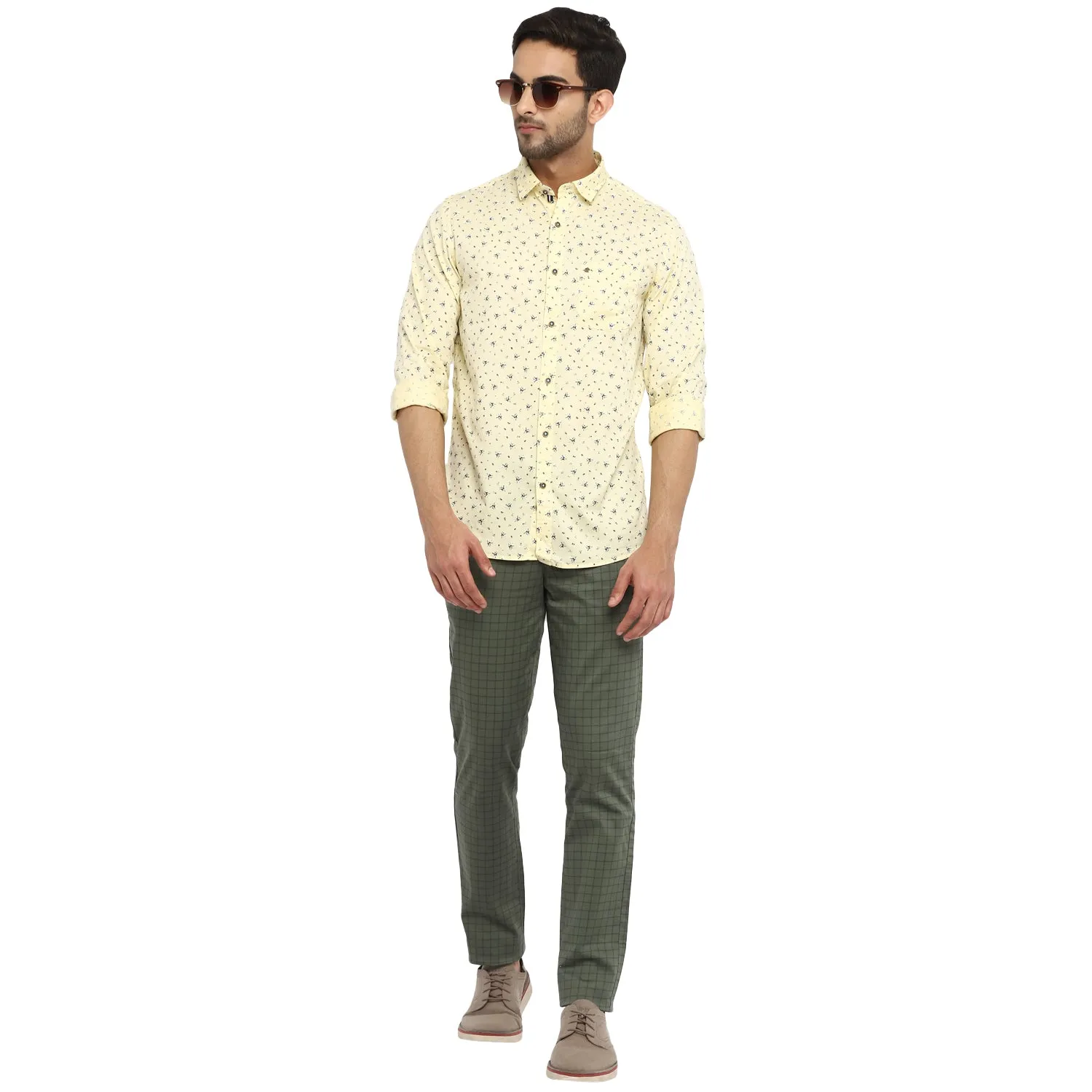 Turtle Men Beige Cotton Printed Slim Fit Shirts