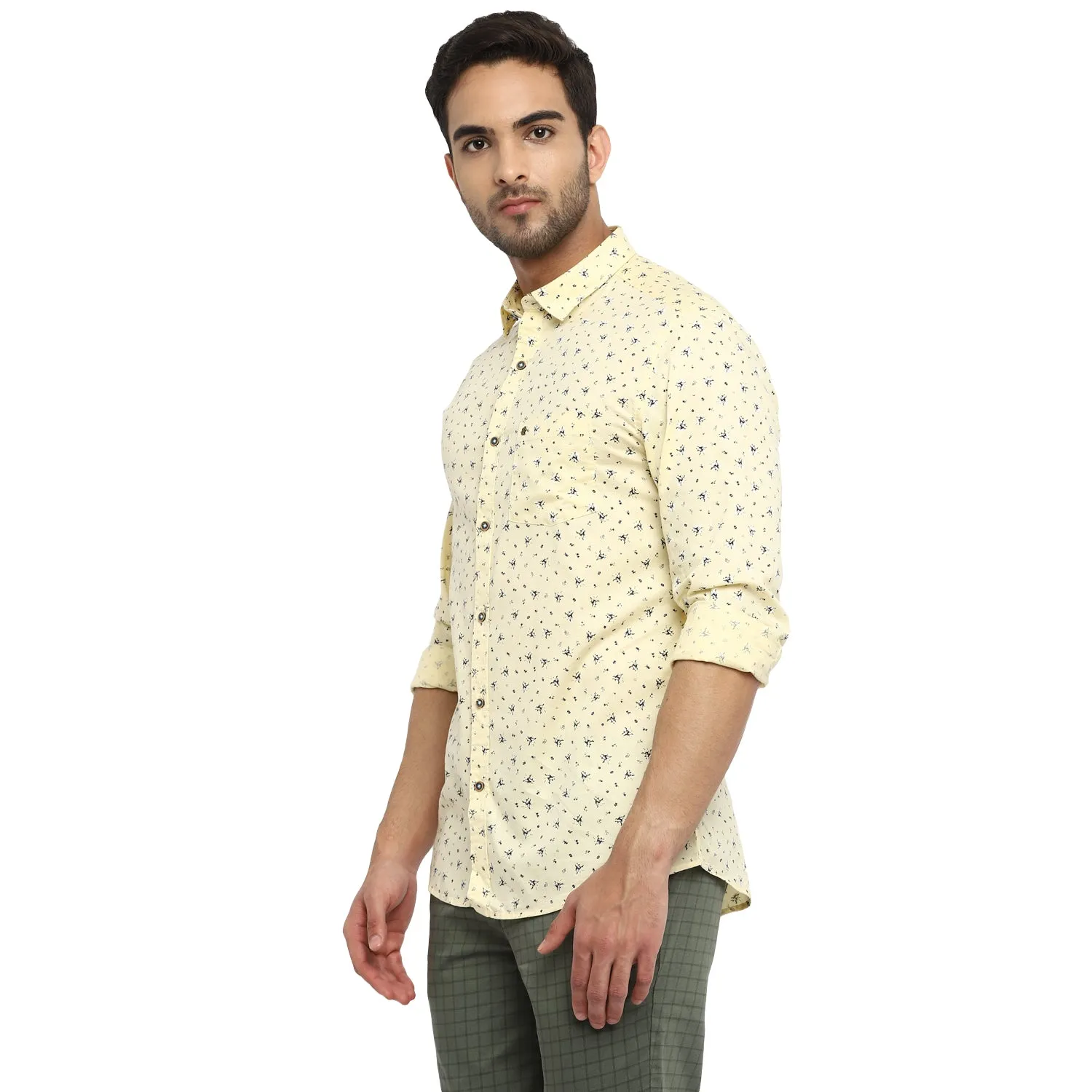 Turtle Men Beige Cotton Printed Slim Fit Shirts