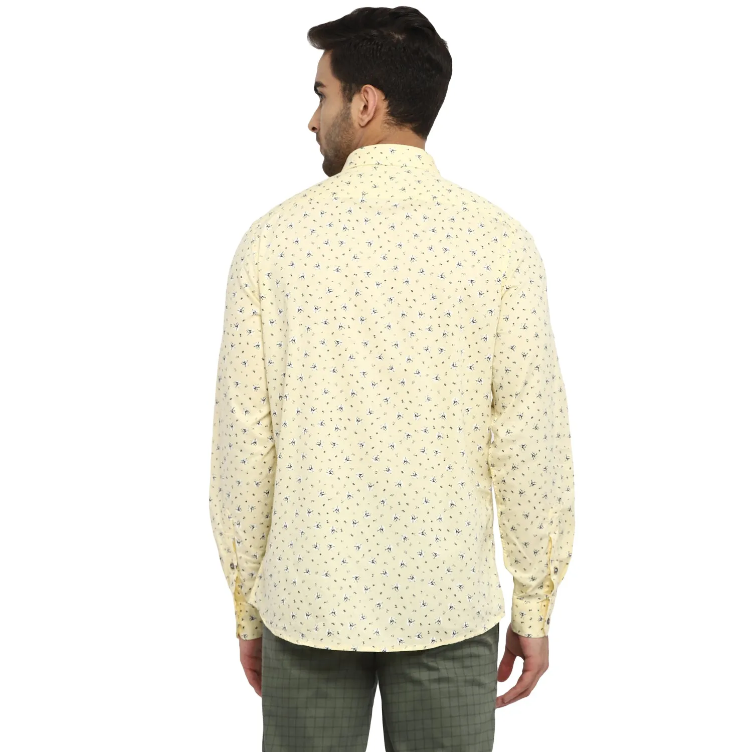 Turtle Men Beige Cotton Printed Slim Fit Shirts