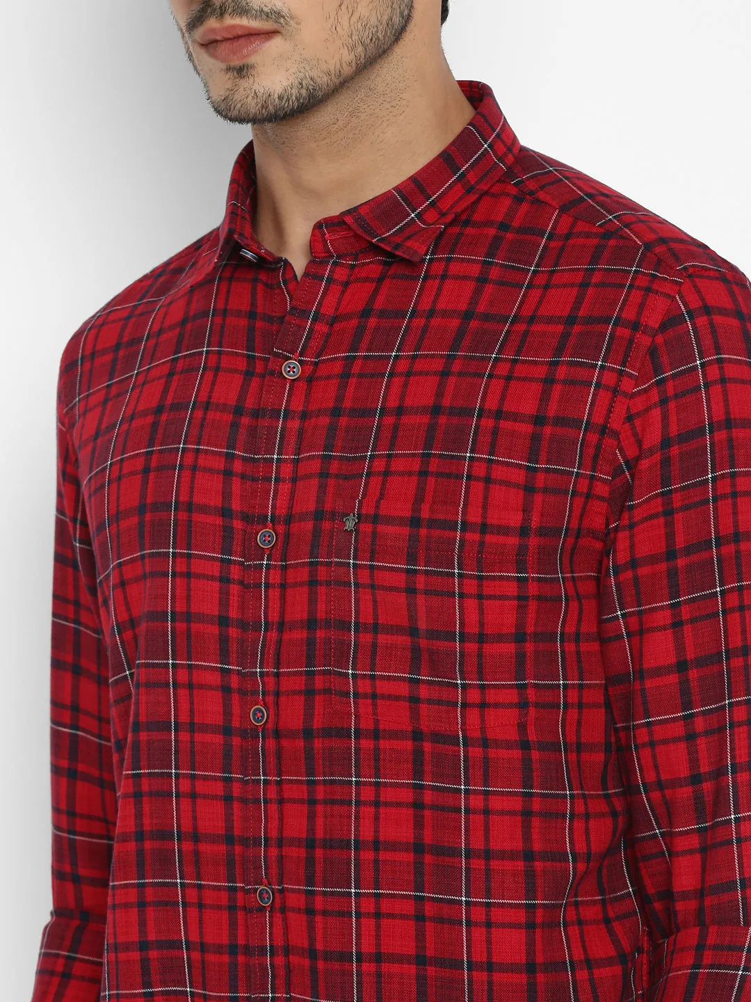 Turtle Men Cotton Blend Red Slim Fit Checkered Shirts