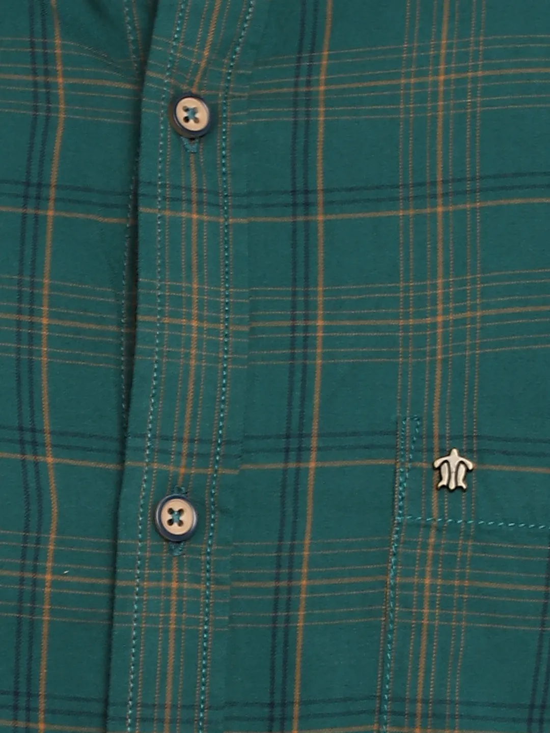 Turtle Men Teal Cotton Checked Slim Fit Shirts