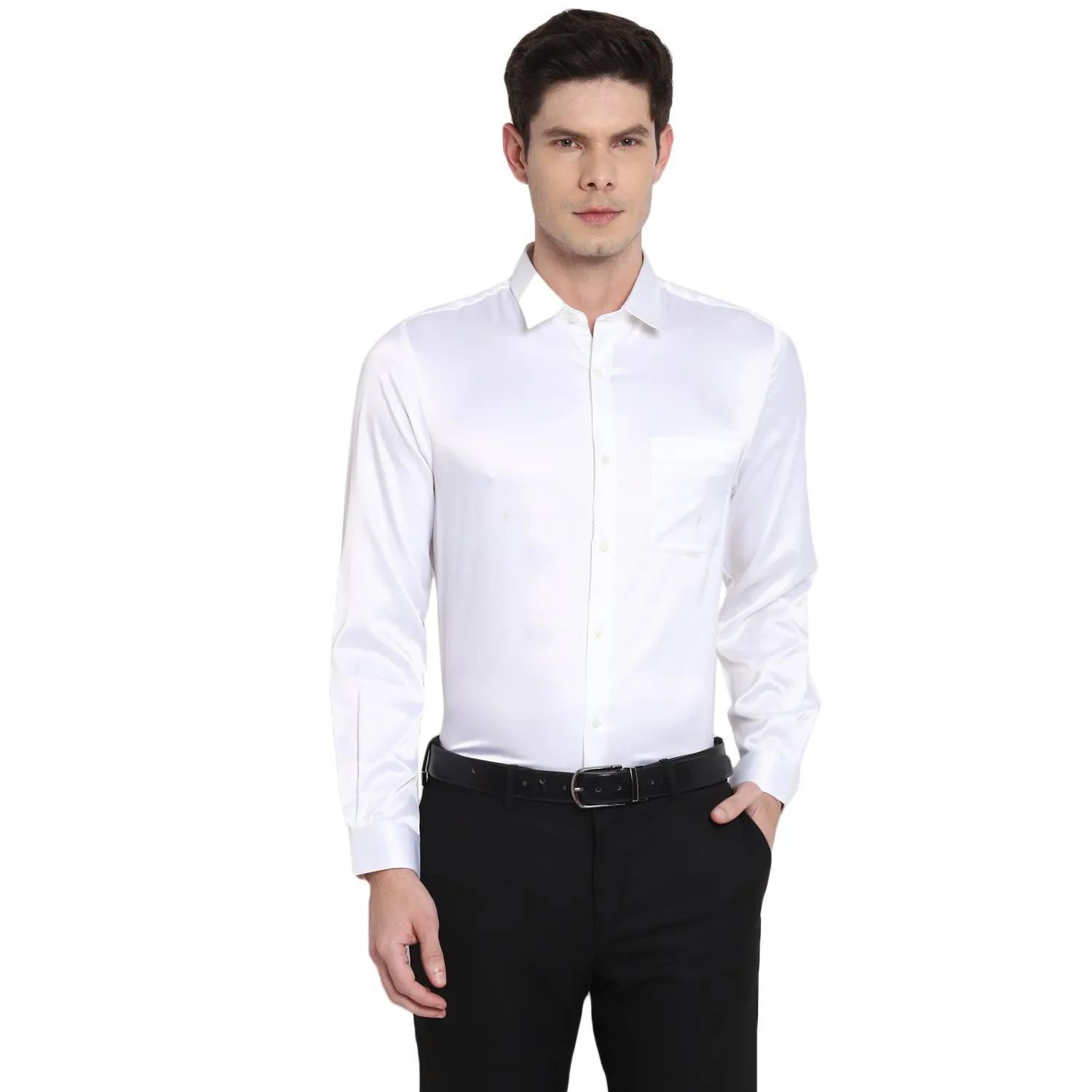 Turtle Men White Satin Solid Regular Fit Shirts