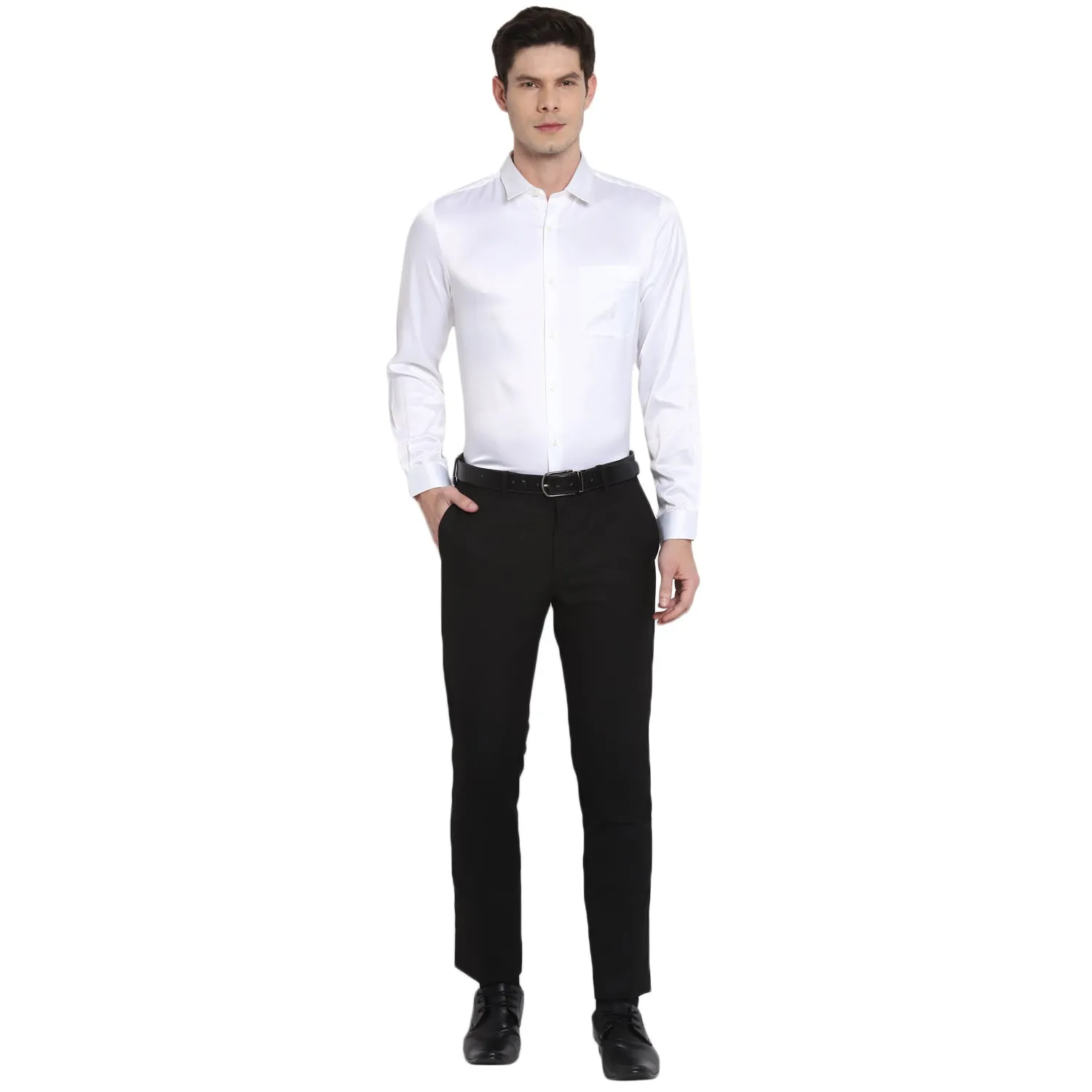 Turtle Men White Satin Solid Regular Fit Shirts