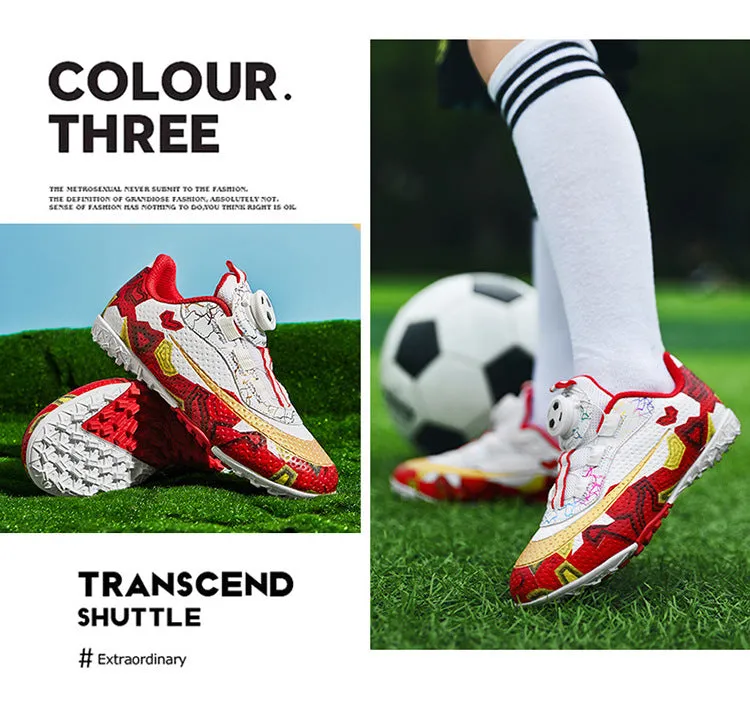 Unisex Soccer Shoes for Kids, Rotating Button, TF Studs