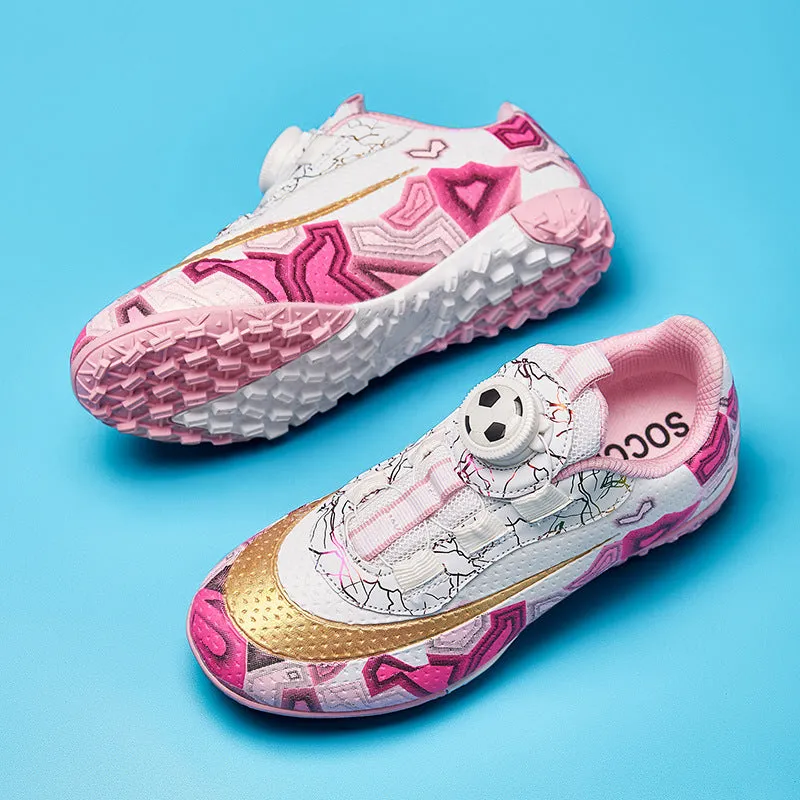 Unisex Soccer Shoes for Kids, Rotating Button, TF Studs