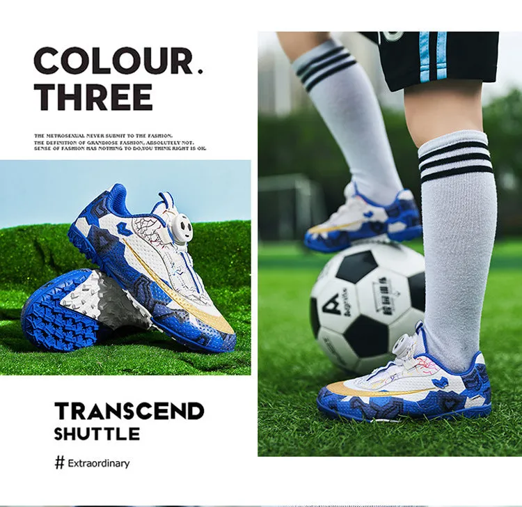 Unisex Soccer Shoes for Kids, Rotating Button, TF Studs