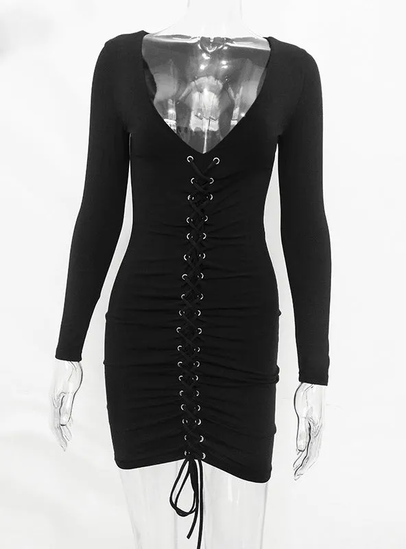 V-Neck Sheath Mini Women Bodycon Dress Spring