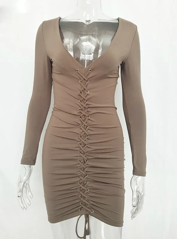 V-Neck Sheath Mini Women Bodycon Dress Spring