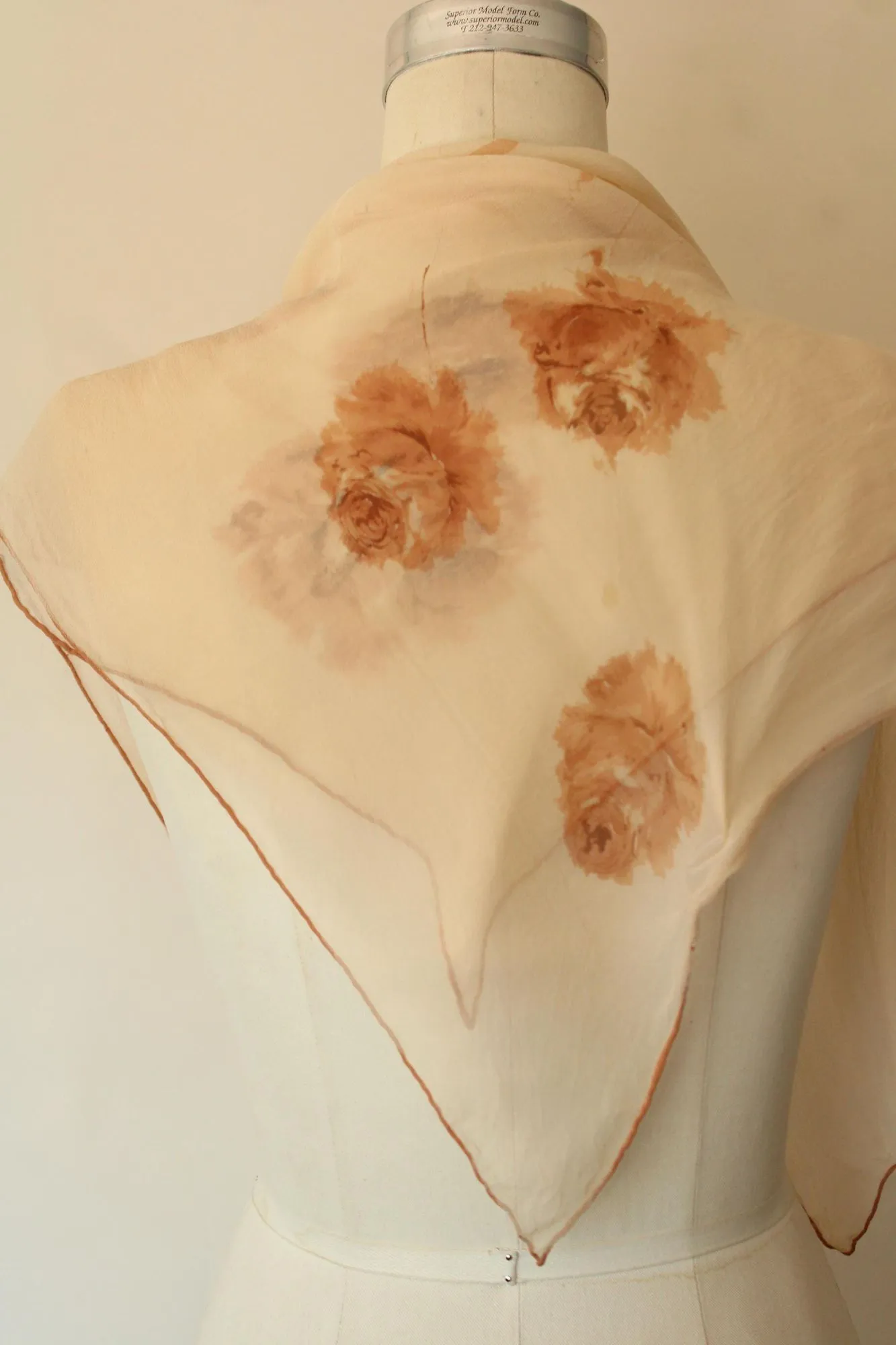 Vintage Silk Scarf with Carnation Flowers