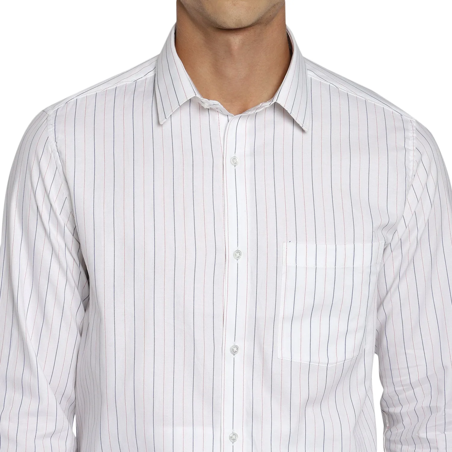 White Cotton Striped Slim Fit Shirts