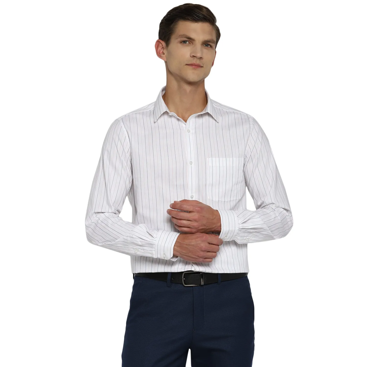 White Cotton Striped Slim Fit Shirts