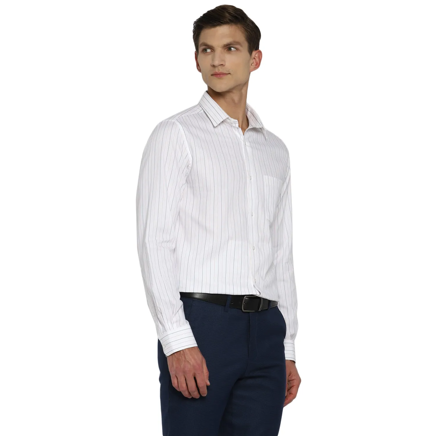 White Cotton Striped Slim Fit Shirts